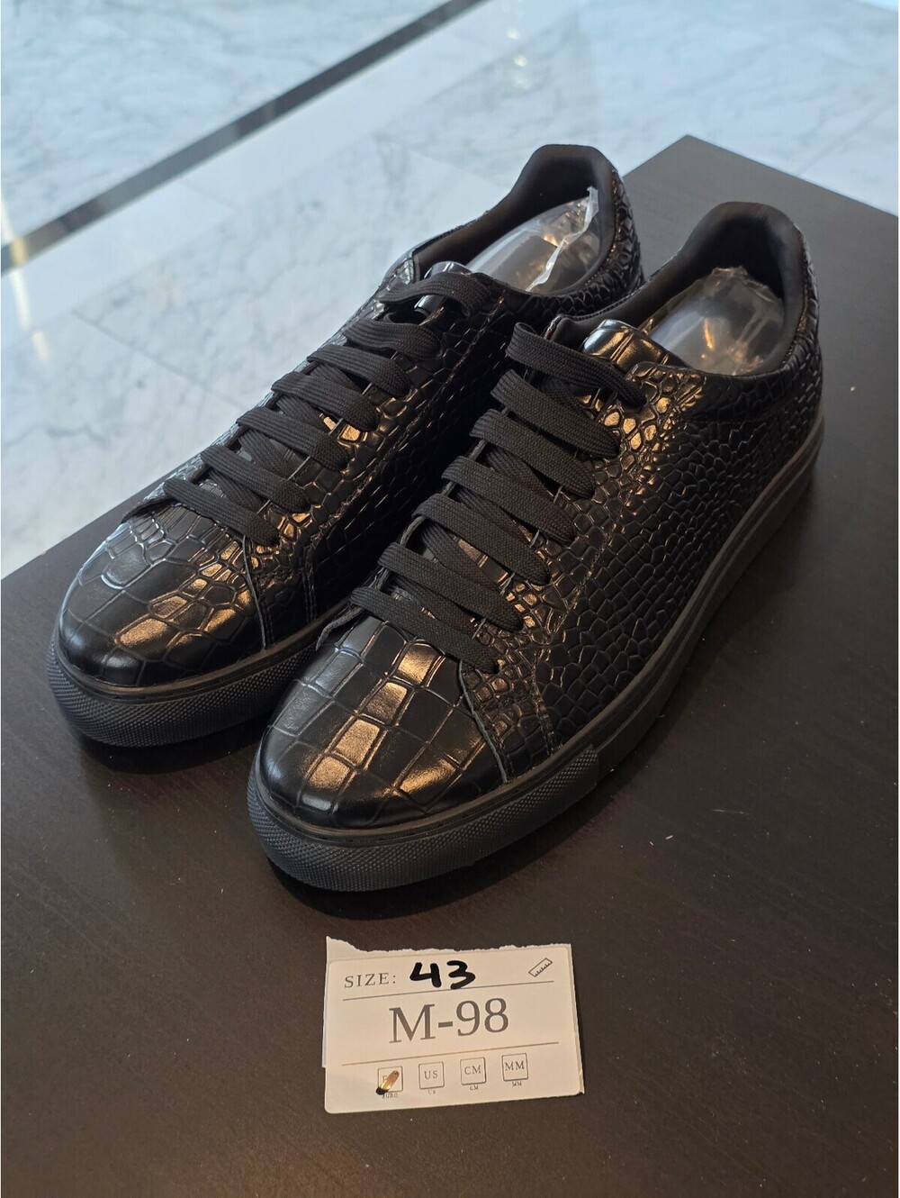 Men's Black Croc-Embossed Sneakers